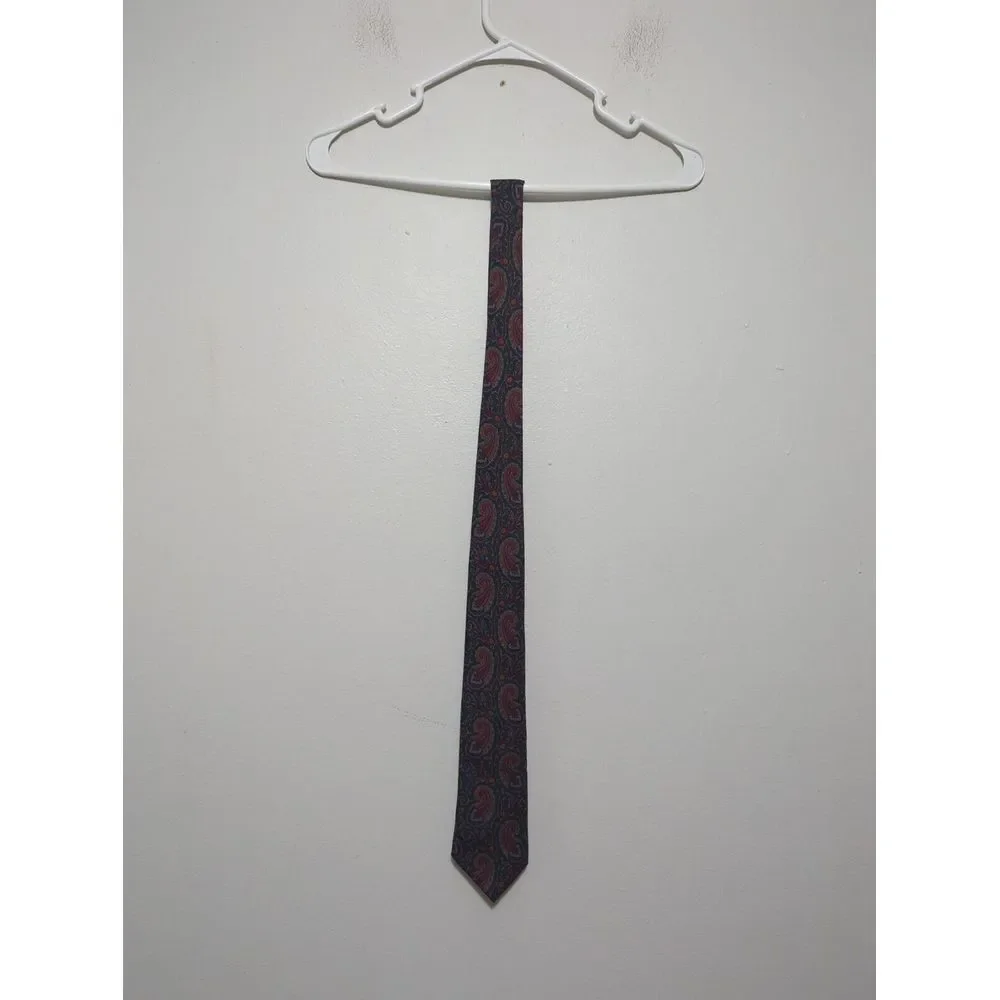 Mallards Mens Paisley Silk Tie‎ Green Burgundy English Print Handmade Necktie
